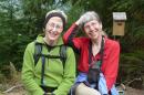 This undated image provided by Lola Kemp shows missing hiker Karen Sykes, right, with her friend Lola Kemp. Crews searched Mount Rainier National Park on Friday June 20, 2014, for Sykes, a prominent hiker and outdoors writer who was reported missing late Wednesday. She was working on a story at the time, park spokeswoman Patti Wold said. (AP Photo/Lola Kemp)