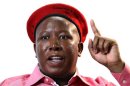 South African politician Malema gestures during an interview with Reuters in Johannesburg