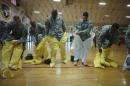 US Army soldiers from the 101st Airborne Division, who are earmarked for the fight against Ebola, conduct training before their deployment to West Africa, at Fort Campbell