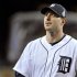 Detroit Tigers starting pitcher Max Scherzer leaves the field after the third out of the second inning against the San Francisco Giants during Game 4 of the MLB World Series baseball championship in Detroit