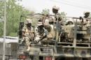 Soldiers are seen on a truck in Maiduguri in Borno State, Nigeria