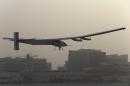 The Solar Impulse 2 takes off at Al Bateen airport in Abu Dhabi