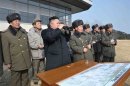 North Korean leader Kim Jong-Un inspects an artillery firing drill of the Korean People's Army units in an undisclosed location