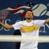 Mardy Fish celebrates his victory over Gilles Simon of France in the third round of play at the 2012 US Open tennis tournament, Saturday, Sept. 1, 2012, in New York. (AP Photo/Henny Ray Abrams)