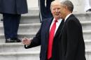President Donald Trump and former President Barack Obama talk, as they pause on the steps of the East Front of the U.S. Capitol as the Obama's depart, Friday, Jan. 20, 2017 in Washington. (AP Photo/Alex Brandon)