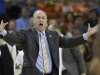 UCLA coach Ben Howland talks to his players during the second half of a second-round game of the NCAA college basketball tournament Friday, March 22, 2013, in Austin, Texas. Minnesota won 83-63. (AP Photo/Eric Gay)
