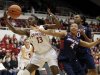 Stanford 's Chiney Ogwumike (13) grabs a rebound next to Arizona 's Carissa Crutchfield (4) and Alli Gloyd, right, during the first half of an NCAA college basketball game in Stanford, Calif., Friday, Feb. 8, 2013. (AP Photo/Marcio Jose Sanchez)