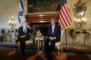 U.S. Secretary of State Kerry poses with Israeli Prime Minister Netanyahu at Villa Taverna in Rome