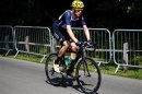 Cyclist Bradley Wiggins of Britain rides during training session ahead of 2012 London Olympic games, southwest of London