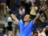 Berdych of the Czech Republic celebrates after defeating Federer of Switzerland in their men's quarter-final match at the US Open tennis tournament in New York