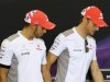McLaren Formula One driver Lewis Hamilton and his teammate Jenson Button of Britain attend a news conference at the Suzuka circuit October 4, 2012, ahead of Sunday's Japanese F1 Grand Prix