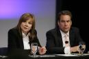 General Motors CEO Mary Barra, and Executive Vice President Mark Reuss, hold a news conference at the General Motors Technical Center in Warren, Mich., Thursday, June 5, 2014. Barra said 15 employees — many of them senior legal and engineering executives — have been forced out of the company for failing to disclose a defect with ignition switches, which the company links to 13 deaths. Five other employees have been disciplined. (AP Photo/Carlos Osorio)