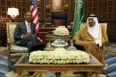 U.S. President Barack Obama meets with Saudi King Salman at Erga Palace upon his arrival for a summit meeting in Riyadh