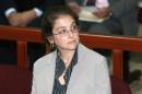 A photo released by the Peruvian Judiciary shows US citizen Lori Berenson before her speech at a court in Lima on August 16, 2010