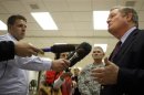 North Dakota Governor Dalrymple speaks with the media at the FEMA Disaster Recovery Center in Minot