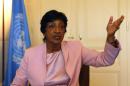 Outgoing U.N. Human Rights Commissioner Navi Pillay talks during an interview to Reuters in her office in Geneva