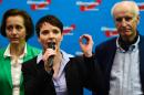 Frauke Petry, head of the right-wing populist party Alternative for Germany party addresses supporters after state elections exit poll results are announced on tv in Berlin on March 13, 2016