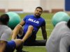 Buffalo Bills defensive end Merriman works out during team's first voluntary off-season conditioning session in Orchard Park