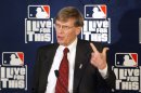 FILE - In this May 20, 2004, file photo, Major League Baseball Commissioner Bud Selig speaks at a news conference at the league's offices in New York. Selig said in a formal statement Thursday, Sept. 26, 2013, that he plans to retire in January 2015. (AP Photo/Gregory Bull, File)