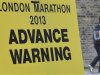 A road closure sign is seen placed along The Mall, the location for the London Marathon finish line, in central London