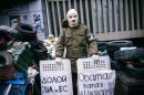 A masked Pro-Russia supporter stands guard outside the headquarters of Ukraine's security agency building in the eastern Ukrainian city of Lugansk on April 12, 2014