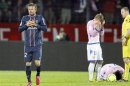 Beckham of Paris St-Germain gestures after receiving a red card during their French Ligue 1 soccer match against Evian Thonon Gaillard in Annecy