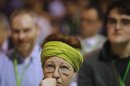 Member of Germany's environmental party Die Gruenen follows a debate during a party congress in Berlin