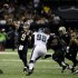New Orleans Saints quarterback Drew Brees (9) passes as Philadelphia Eagles defensive tackle Mike Patterson (98) rushes during the second half an NFL football game at the Mercedes-Benz Superdome in New Orleans, Monday, Nov. 5, 2012.  The Saints won 28-13. (AP Photo/Bill Haber)