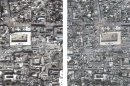 Composite satellite photo made available by Amnesty International on Wednesday Aug. 7 2013 of the Great Mosque of Aleppo, Syria, a UNESCO world heritage site, on March 1, 2013, left, compared to May 26, 2013, right. Amnesty claim Syrian government forces have relentlessly and indiscriminately bombarded areas under the control of opposition forces across Syria, with civilians being at the receiving end of such attacks and at the same time also being subjected to abuses by some armed opposition groups. (AP Photo/ Digital Globe via Amnesty International