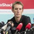 Radioshack Nissan Trek cycling team rider Schleck looks down as he addresses a news conference in Luxembourg