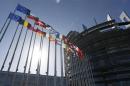 Flags of European Union member states fly in front of the European Parliament building in Strasbourg