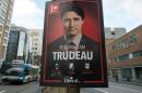 A poster for Canadian Liberal Party leader Justin Trudeau is seen on a street in Montreal on October 17, 2015
