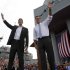 RETRANSMISSION FOR ALTERNATE CROP - Republican presidential candidate, former Massachusetts Gov. Mitt Romney, right, and vice presidential candidate Wisconsin Rep. Paul Ryan, R-Wis., wave at the crowd during a campaign event, Saturday, Aug. 11, 2012 in Norfolk, Va.  (AP Photo/Mary Altaffer)