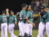Six Seattle pitchers combined on a no-hitter as the Mariners held on for a 1-0 victory over the Los Angeles Dodgers