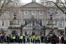 Police secure the entrance to Leinster House on the first day of the Irish parliament (Dail) since the general election in Dublin, Ireland on March 10, 2016