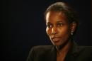 In this Monday, Feb. 5, 2007 photo, Ayaan Hirsi Ali, writer of the film "Submission," which criticized the treatment of women in traditional Islam and led to the murder of Dutch film director Theo Van Gogh, talks to a reporter in New York. Brandeis University in Massachusetts is taking heat from some of its own about plans to give an honorary degree to Ali, who has made comments critical of Islam. (AP Photo/Shiho Fukada)