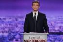 French politician Montebourg attends the first prime-time televised debate for the French left's presidential primaries in La Plaine Saint-Denis