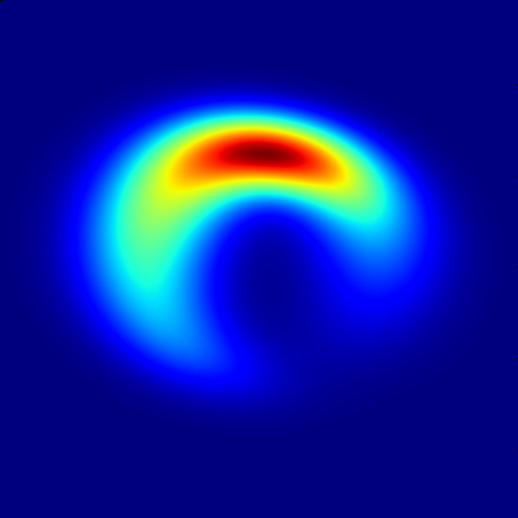 This crescent-shape image is the best fit to observations of Sgr A*, the supermassive black hole at the center of our galaxy, according to a January 2013 study.