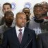 FILE - In this Sept. 15, 2011 file photo, Los Angeles Lakers' Derek Fisher, center, president of the NBA players union, is joined by union executive director Billy Hunter, right, and  NBA players during a news conference in Las Vegas. The players are fighting. The owners are fighting. And that's just among themselves. Just wait until they return to the bargaining table on Saturday, Nov. 5, 2011 with threats of union decertification and eroding offers from the owners poisoning what already was a toxic atmosphere.   (AP Photo/Julie Jacobson, File)