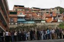 Residents wait in line at a polling station to vote in the presidential election in the Catia neighborhood of Caracas, Venezuela, Sunday, Oct. 7, 2012. President Hugo Chavez is running for re-election against opposition candidate Henrique Capriles. (AP Photo/Rodrigo Abd)