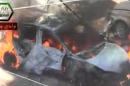 An image taken from a video uploaded on YouTube and provided by Nabad al-Aasima (Capital Pulsation) non profit organization on October 25, 2013 allegedly shows a car burning on the site of a car bombing near Damascus