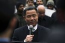 New York City Comptroller John Liu speaks in support of a demonstration against the NYPD's "stop and frisk" crime-fighting tactic outside of Manhattan Federal Court in New York