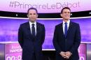 French Socialist party politicians, former prime minister Manuel Valls and former education minister Benoit Hamon attend the final debate in the French left's presidential primary election in La Plaine-Saint-Denis