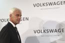 New Volkswagen CEO Mueller arrives for news conference in Wolfsburg