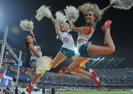 Cheerleaders perform prior to the start of the IPL Twenty20 cricket match between Deccan Chargers and Kings XI Punjab at the Rajiv Gandhi International Stadium in Hyderabad on May 8, 2012. RESTRICTED 