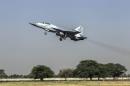 A JF-17 Thunder fighter jet of the Pakistan Air Force takes off from Mushaf base in Sargodha