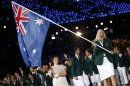 Australia's flag bearer Lauren Jackson holds the national flag during the opening ceremony of the London 2012 Olympic Games