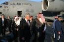 U.S. Secretary of Defense Chuck Hagel, left, is greeted by Deputy Defense Minister Salman bin Sultan bin Abdulaziz, right, after he arriving at Riyadh Air Base on Monday, Dec. 9, 2013 in Riyadh, Saudi Arabia. Secretary Hagel made a brief stop in Saudi Arabia to meet with military officials and the Crown Prince. (AP Photo/Mark Wilson, Pool)