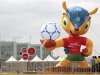An inflated official mascot of the 2014 World Cup is seen at the Esplanade of Ministries in Brasilia