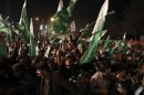 Supporters of Muhammad Tahirul Qadri,leader of Mihaj-ul-Quran wave Pakistani flags during a protest in Islamabad